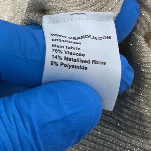 NEW ME+EM Metallic Ribbed Cap Sleeve knit Tee Shirt Top pale cold Size Medium - Picture 6 of 9